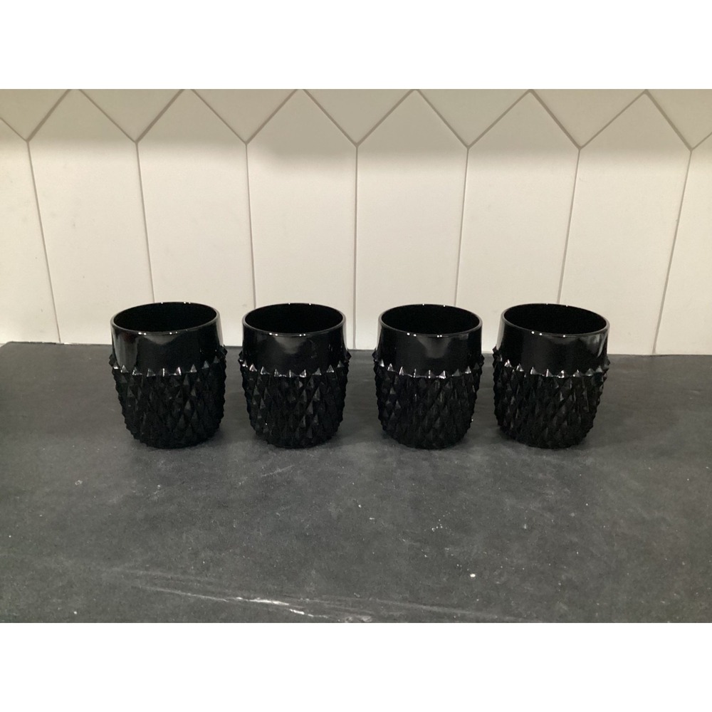Set Of 4 Vintage Indiana Glass Tiara Black Diamond Point 8oz Tumblers